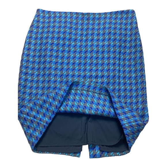 TALBOTS wool blend Plaid Check Houndstooth grey blue Pencil Skirt s 12 - Picture 3 of 8